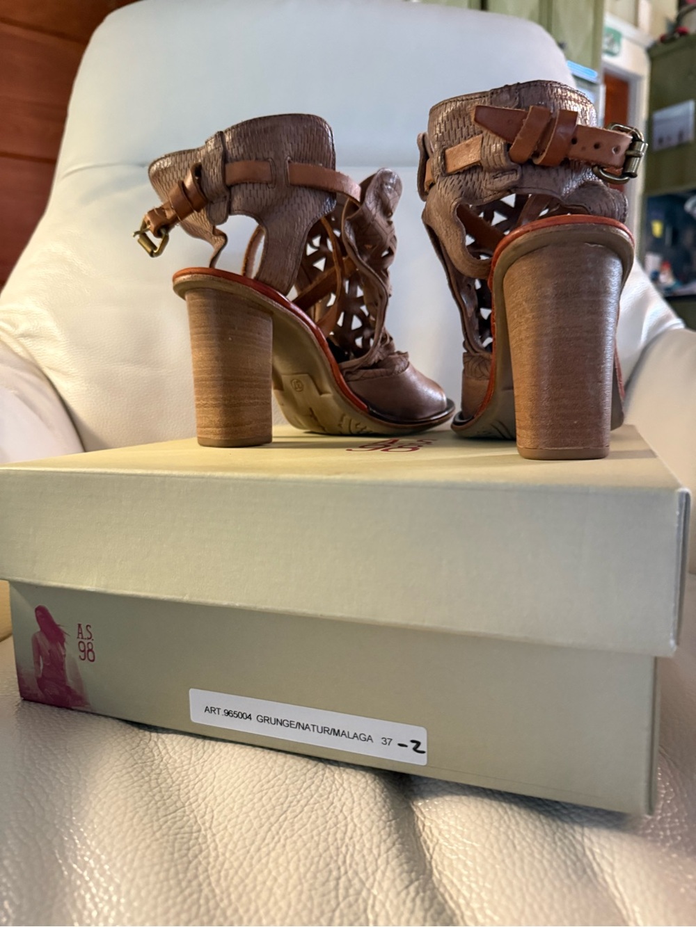Authentic A.S. 98 Women's Real Leather, Hand-Made Open-Toe Block Heel Sandals - Picture 3 of 6
